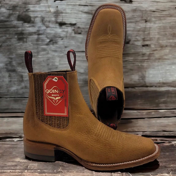 Tan Ankle Square Toe Boots by Quincy Boots