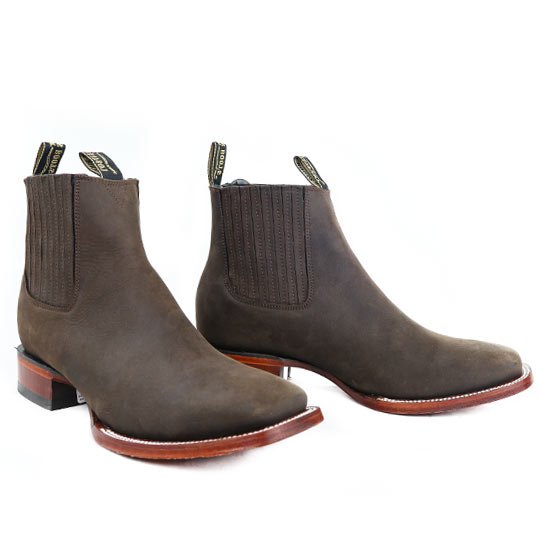 Botines Charros de Cuero Crazy Punta Cuadrada Cafe