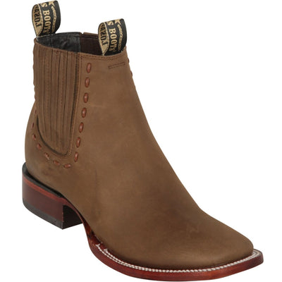 Botines Charros Cuero Punta Cuadrada Mujer Taupe