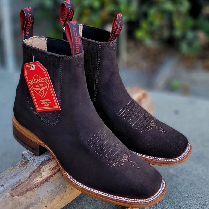Botines Charros Gamuza Punta Cuadrada Chocolate