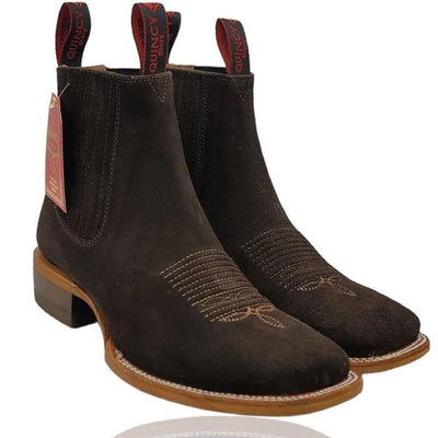 Botines Charros Gamuza Punta Cuadrada Chocolate