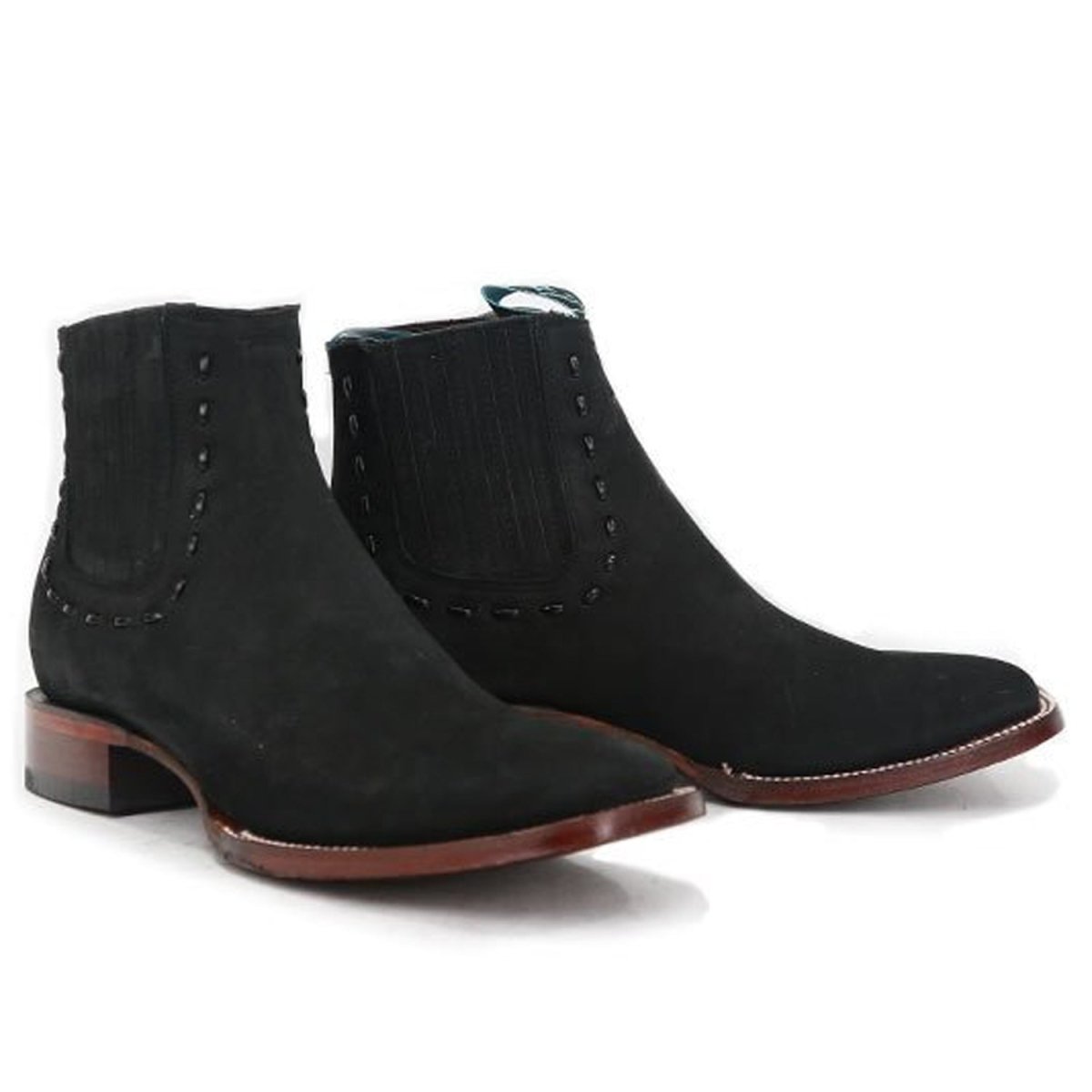 Botines Charros de Gamuza Punta Cuadrada Mujer Negro