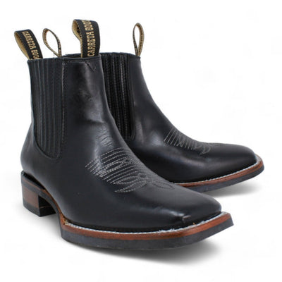 Botines Charros Punta Cuadrada Suela de Hule Negro
