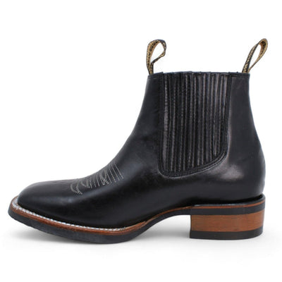 Botines Charros Punta Cuadrada Suela de Hule Negro