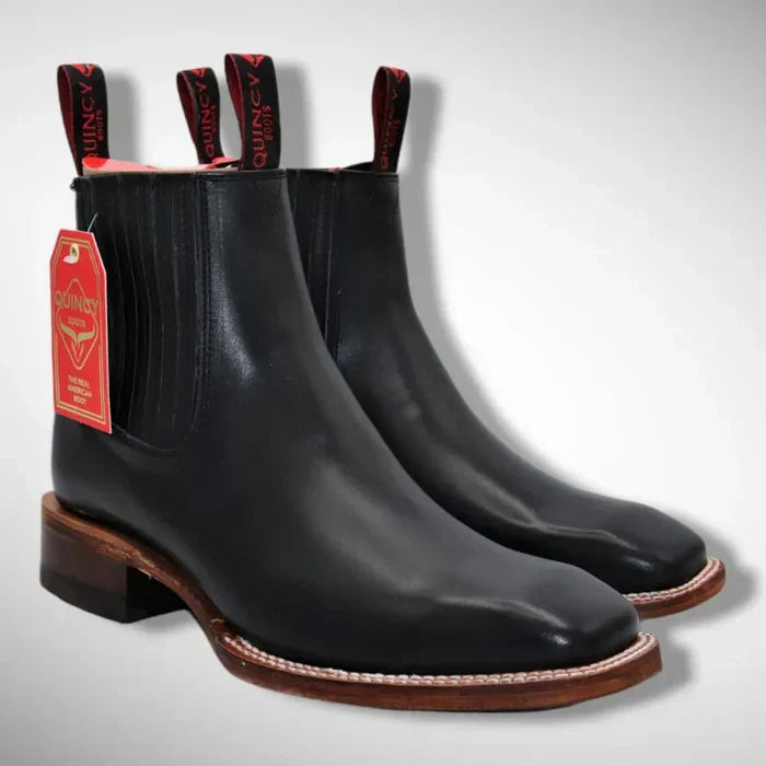 Botines Charros Quincy Punta Cuadrada en Negro