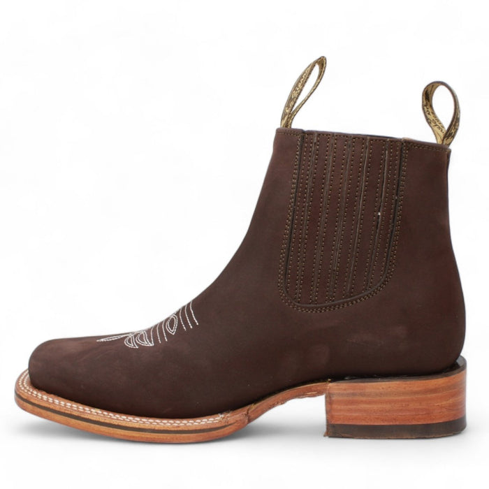 Botines Charros Quincy de Gamuza Punta Cuadrada Cafe