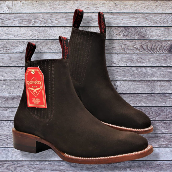 Botines Charros Quincy Gamuza Punta Cuadrada Chocolate