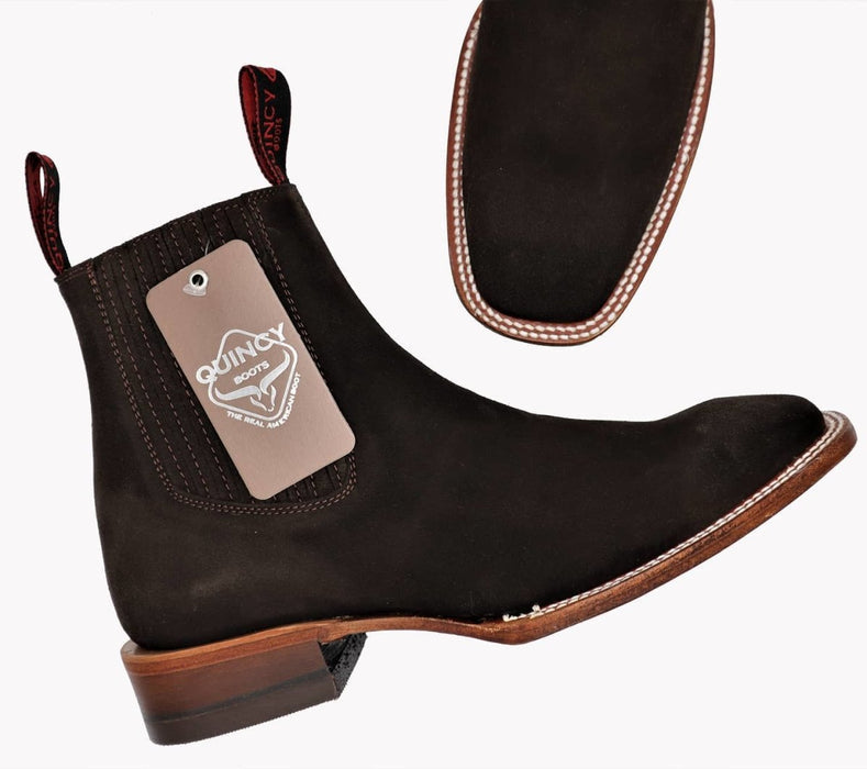 Quincy Chocolate Suede Square Toe Botines Charros