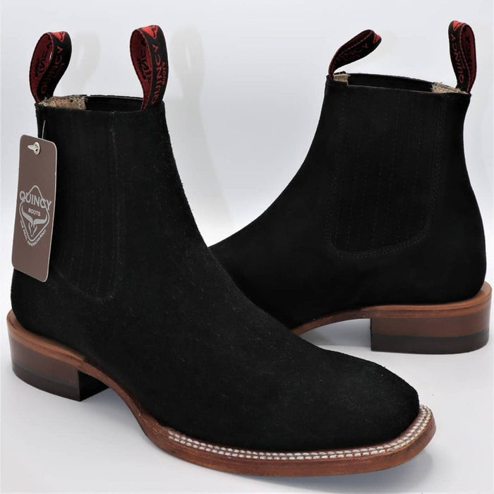 Quincy Charro Square Toe Suede Boots Black
