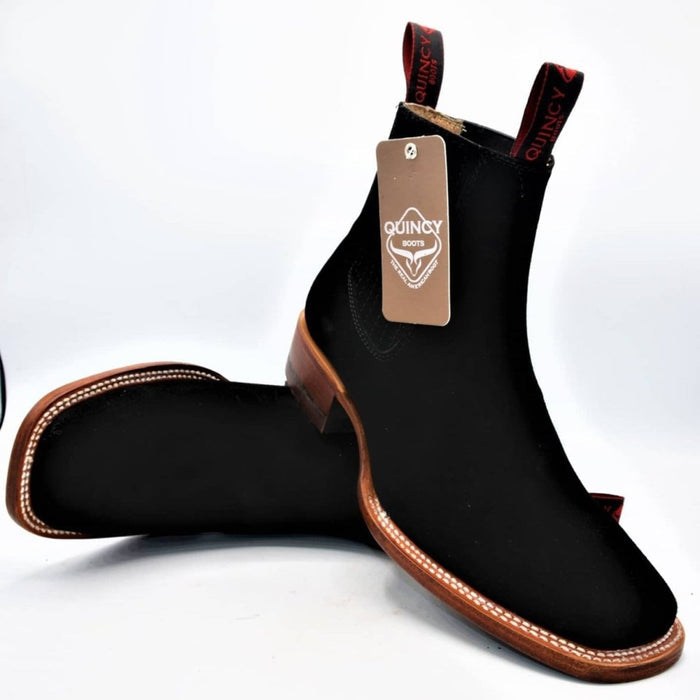 Quincy Charro Square Toe Suede Boots Black