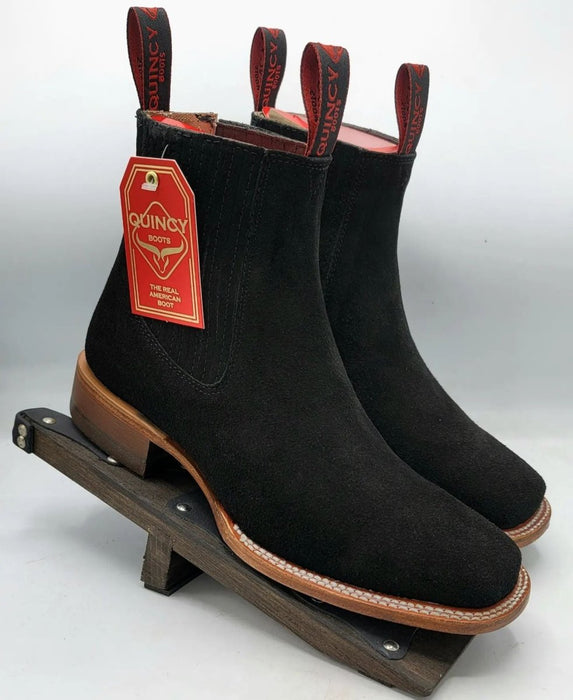 Botines Charros Quincy Gamuza Punta Cuadrada Negro