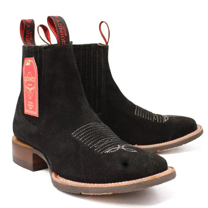 Botines Charros Quincy Gamuza Punta Cuadrada Negro