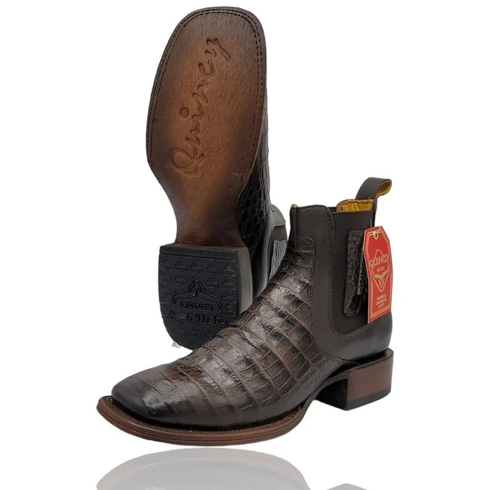 Botines Cocodrilo Grabado Punta Cuadrada Chocolate