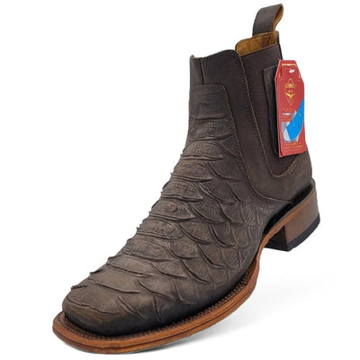 Botines de Piton Grabado Punta Cuadrada Chocolate