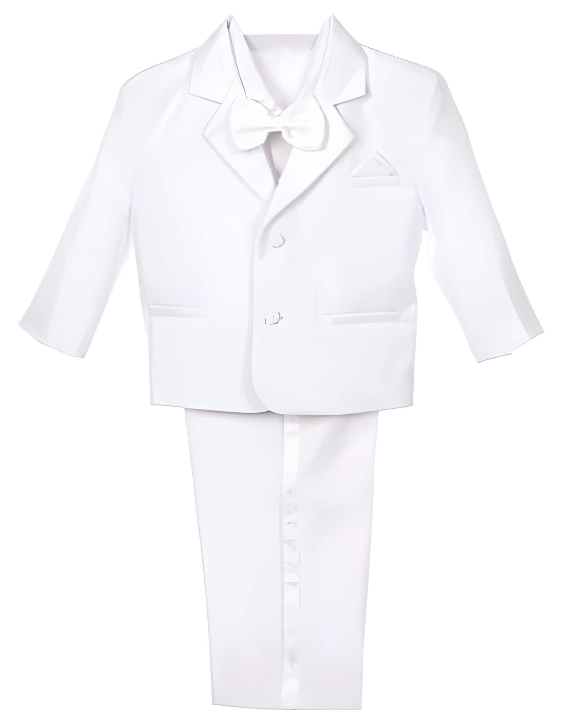 Boy's 5 Piece Formal Prom ~ Wedding Groomsmen Tuxedo All White With Vest Bow Tie Dress Toddler Suits for Weddings