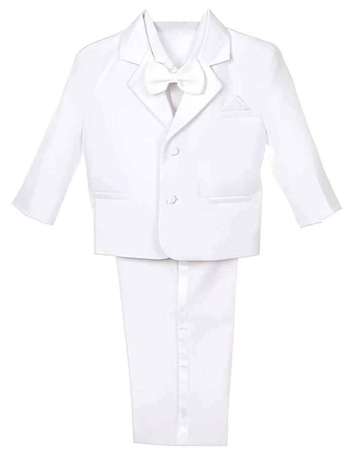 Boy's 5 Piece Formal Prom ~ Wedding Groomsmen Tuxedo All White With Vest Bow Tie Dress Toddler Suits for Weddings
