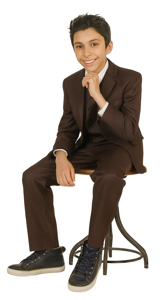 Boy's Brown 2 button closure Five Piece Suit With Vest,Shirt And Tie