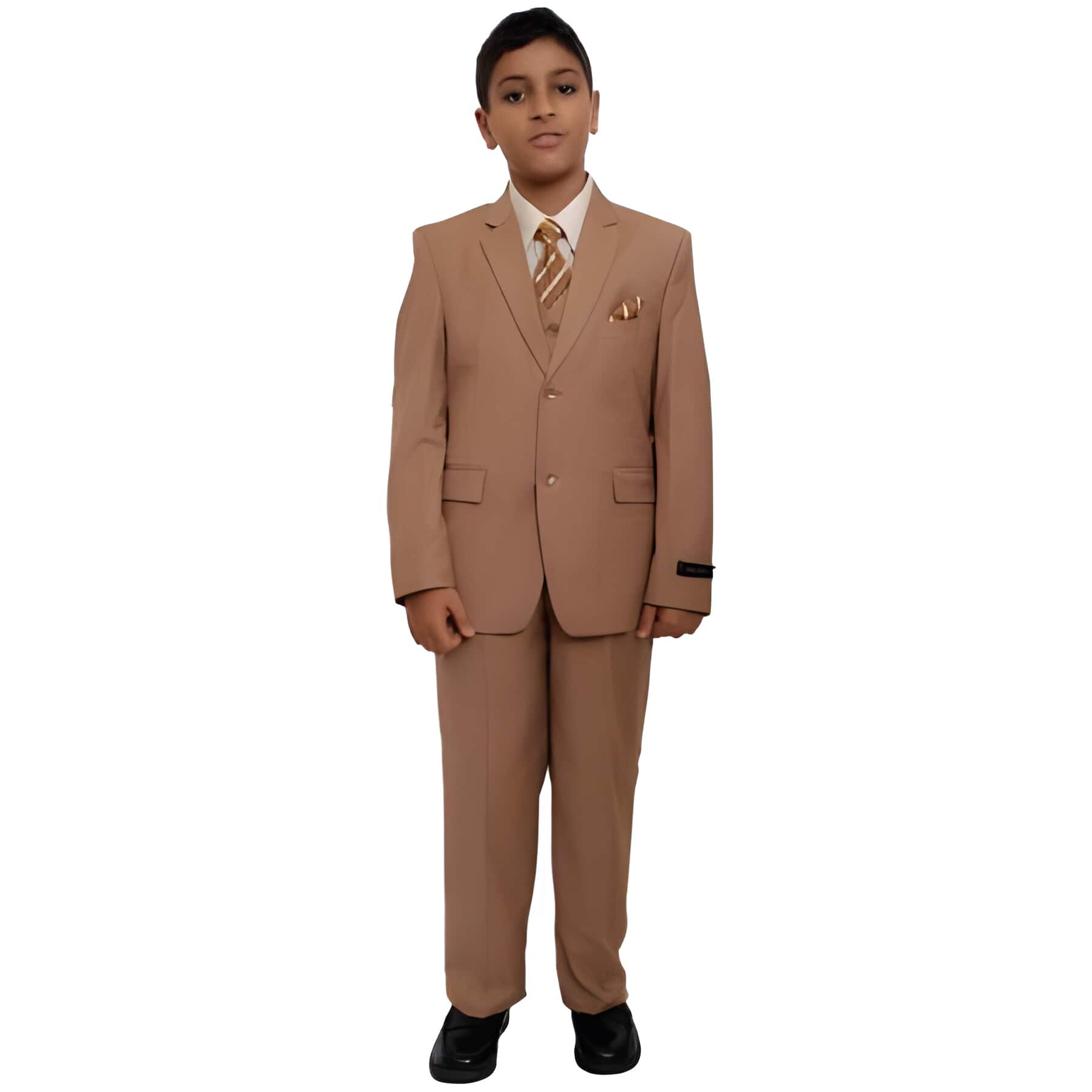 Boy's Five Piece Toddler Suits for Weddings Combo Camel ~ Khaki