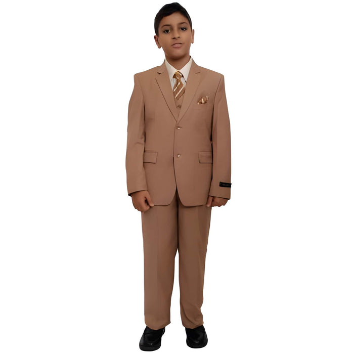 Boy's Five Piece Toddler Suits for Weddings Combo Camel ~ Khaki