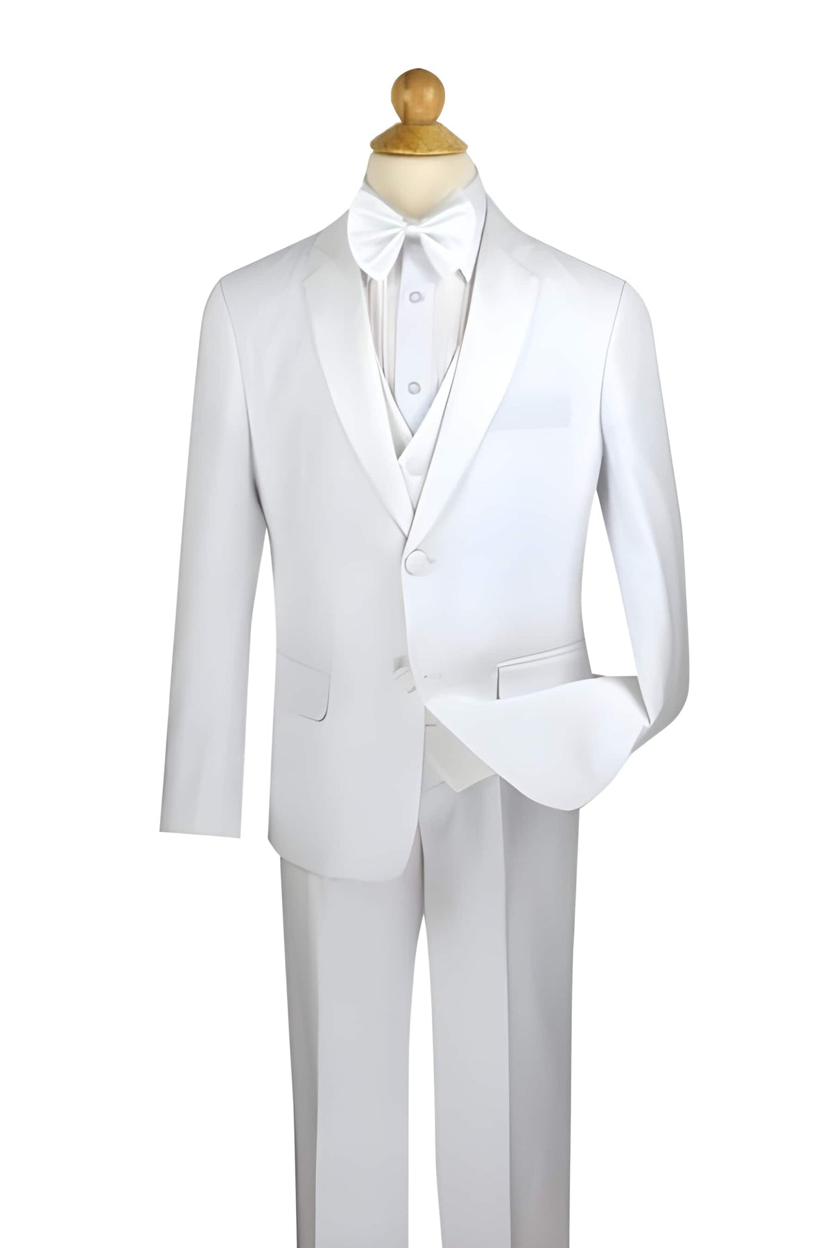 Boy's White 5 Piece Notch Collared Prom ~ Wedding Groomsmen Tuxedo Ple