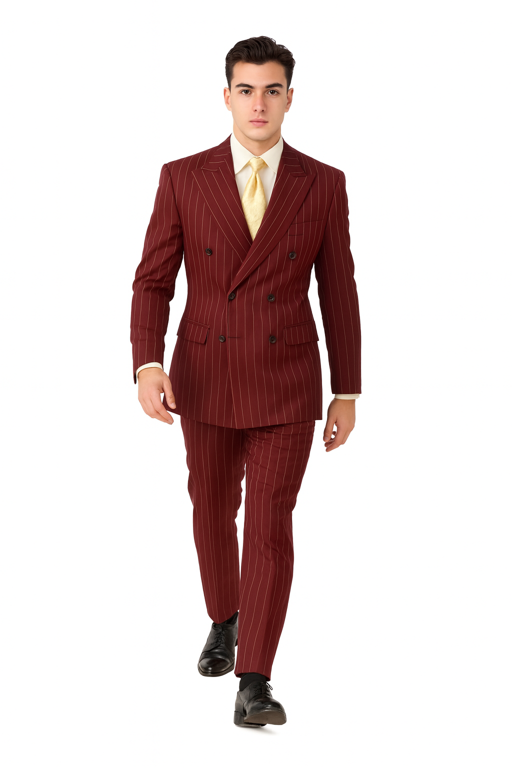 Brand New Wine Pinstripe Double Breasted Suits Super 120s Acrylic/Rayon Developed