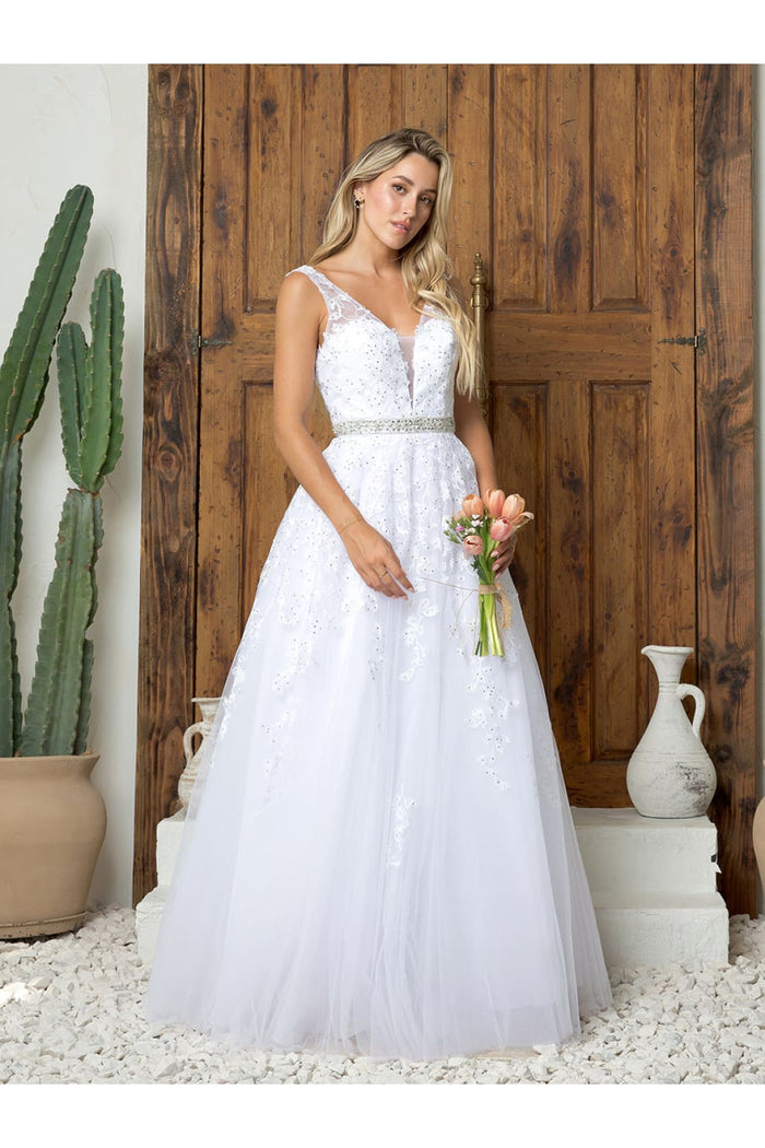 Bridal Ballgown Sleeveless Wedding Embellished Applique A-Line Dress by Eva USA 5232