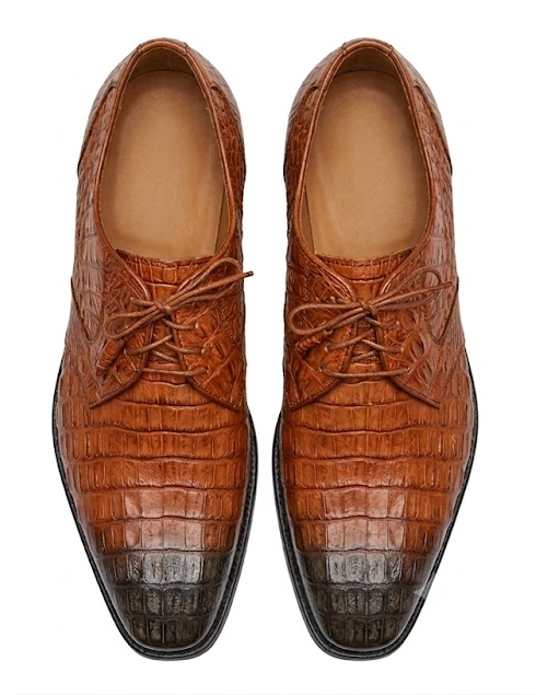 Brown Dress Shoe Los Altos Cognac / Brown Genuine Crocodile ~ World Best Alligator ~ Gator Skin / Lizard Shoes