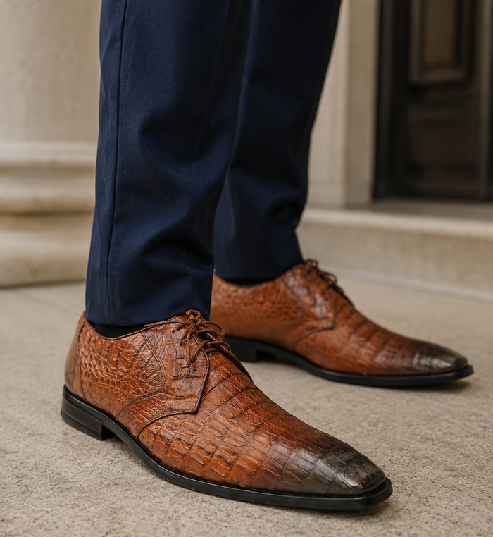 Brown Dress Shoe Los Altos Cognac / Brown Genuine Crocodile ~ World Best Alligator ~ Gator Skin / Lizard Shoes