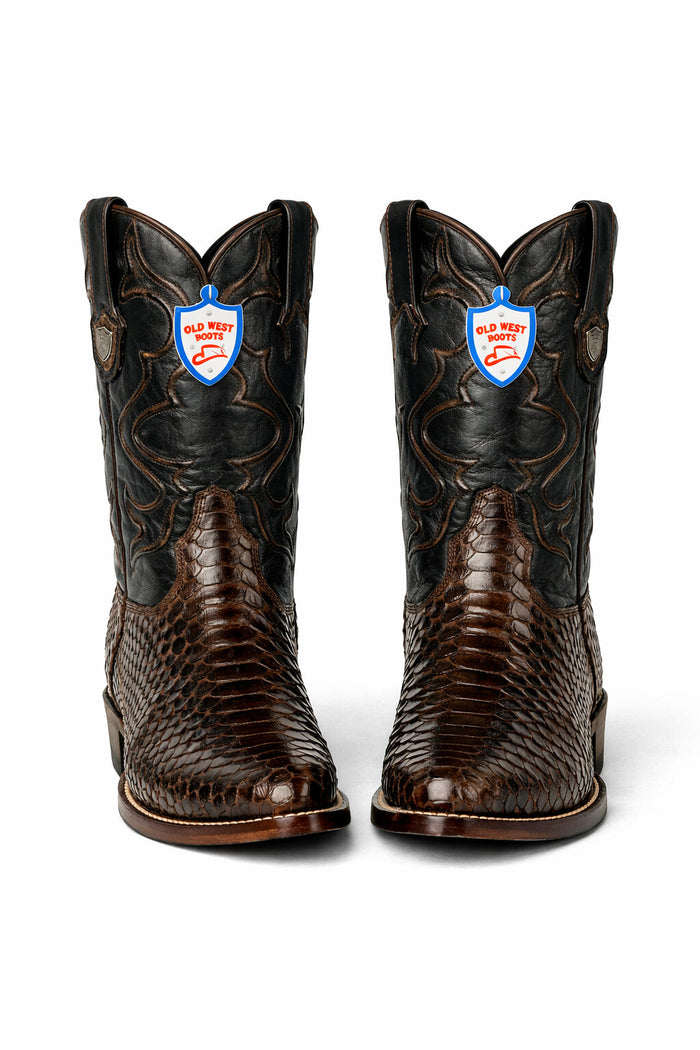 Python Skin Yellow Gold J Toe Boots for Men