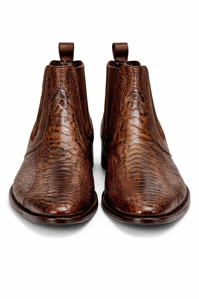Men's Handmade Brown Vestigium Genuine Ostrich Leg Chelsea Boots