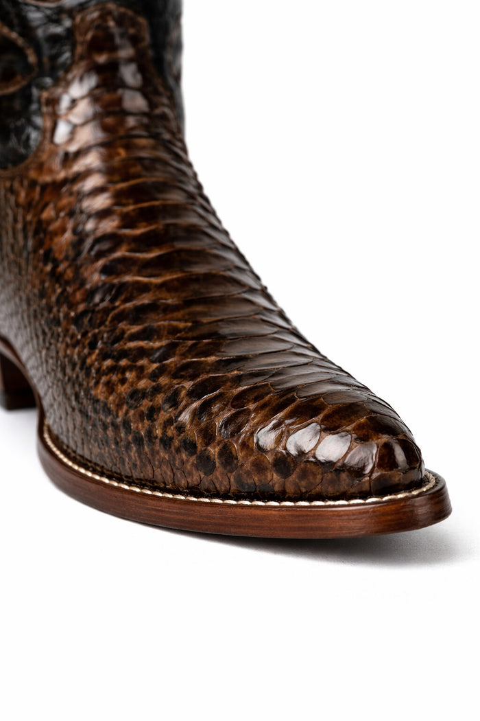 Python Skin Yellow Gold J Toe Boots for Men