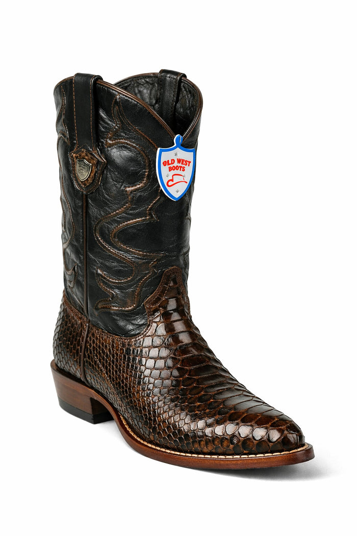 Python Skin Yellow Gold J Toe Boots for Men