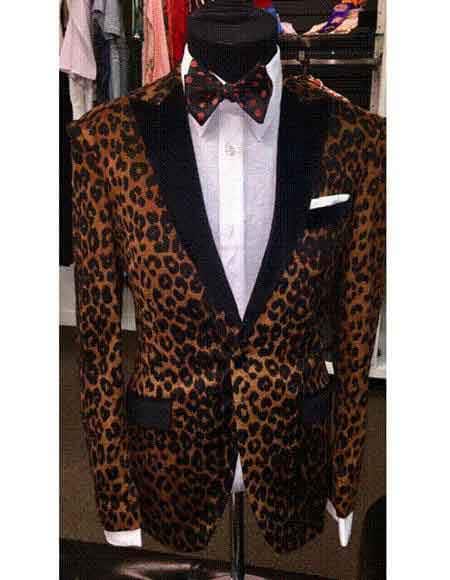 Leopard Mens Blazer - Brown And Tan Mixed Animal Print Print Sport Jacket