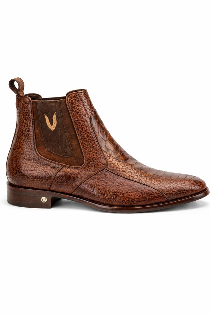 Men's Handmade Brown Vestigium Genuine Ostrich Leg Chelsea Boots