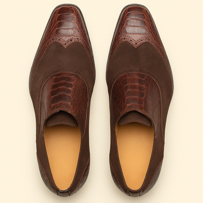 Mezlan Ostrich & Suede Gored Slip On Dress Shoes