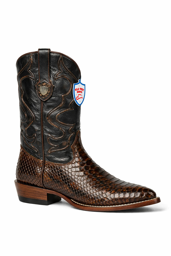 Python Skin Yellow Gold J Toe Boots for Men