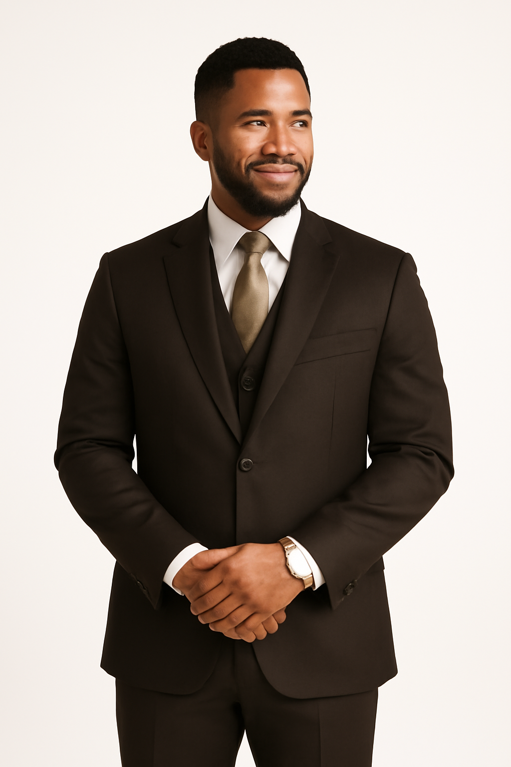 Men's Brown 2 Button Vitali Brand Flat Front Pants Regular Fit Side Vented Suit