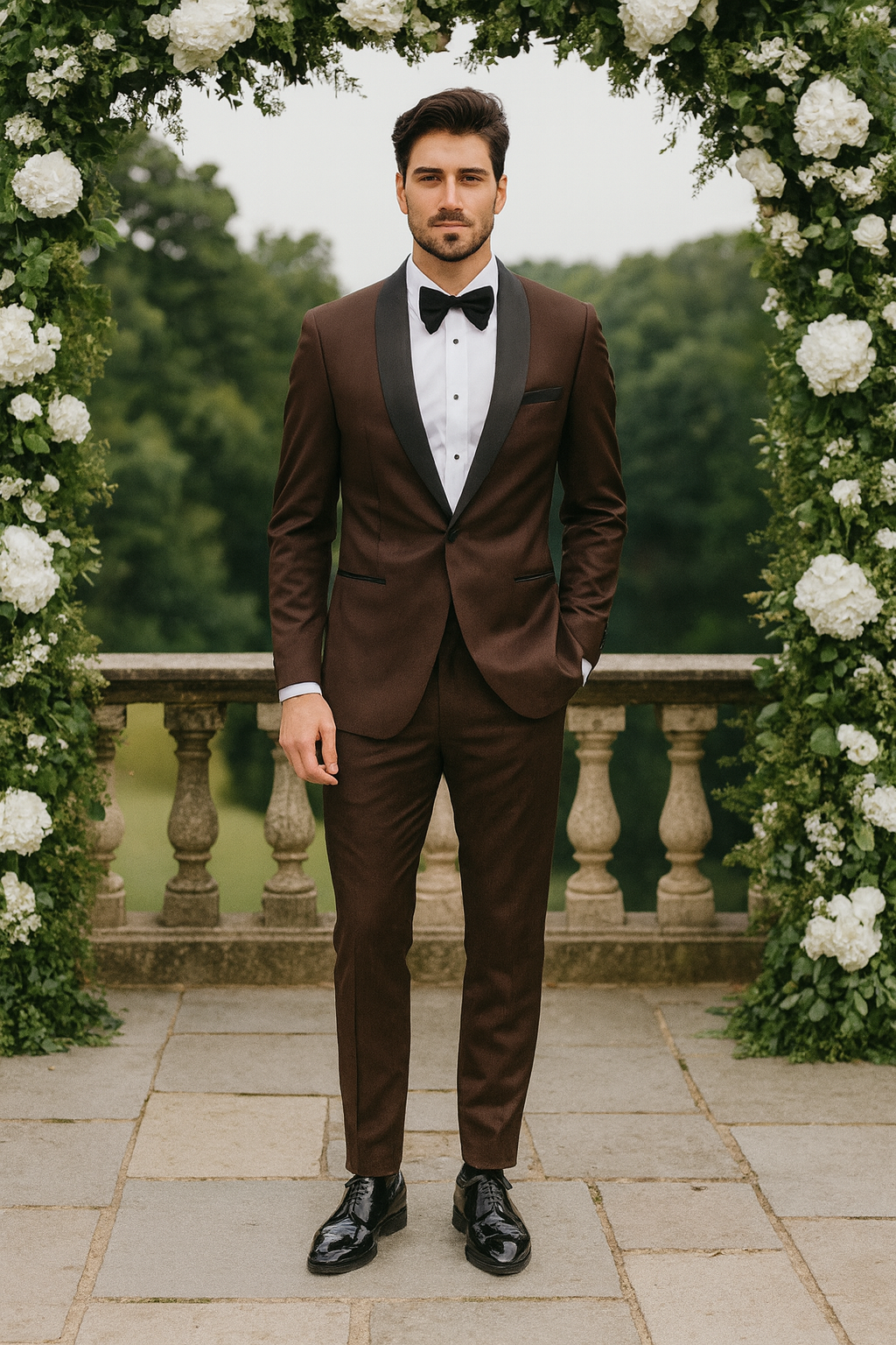 Brown Tuxedo Slim Fit One Button Peak Framed Lapel - Wedding - Prom