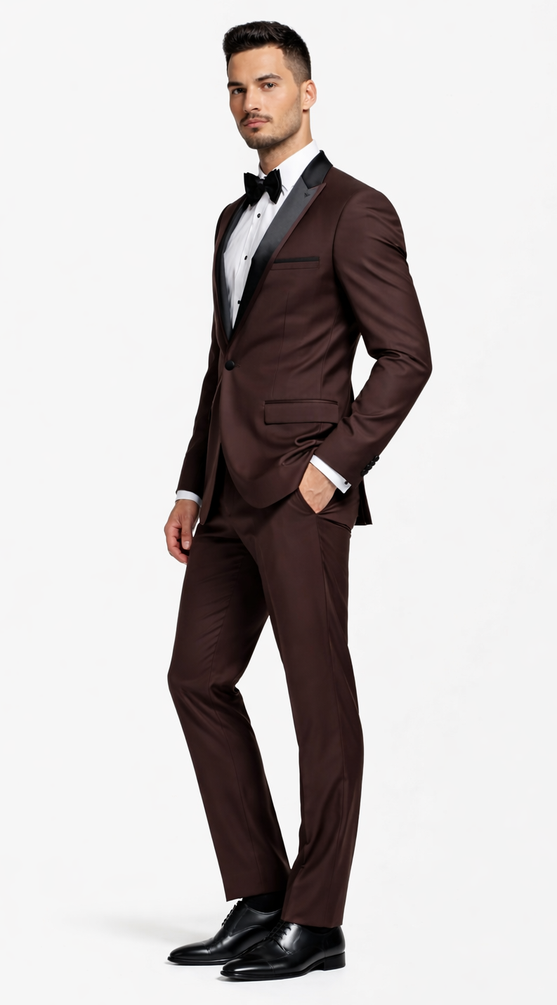 Brown Tuxedo Slim Fit One Button Peak Framed Lapel - Wedding - Prom