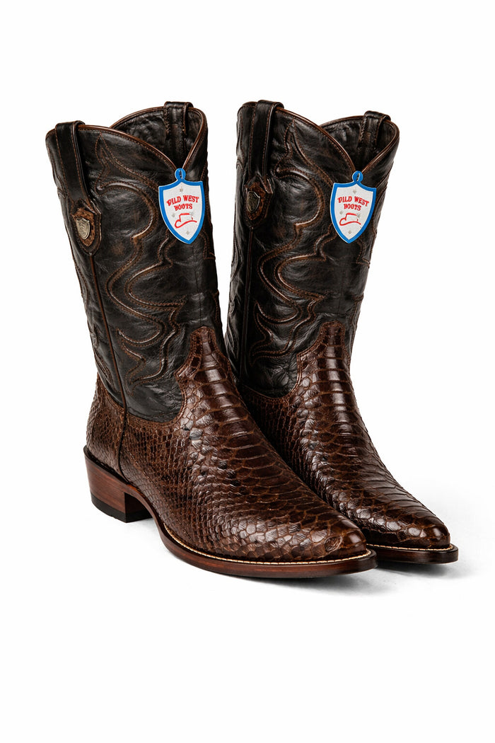 Python Skin Yellow Gold J Toe Boots for Men