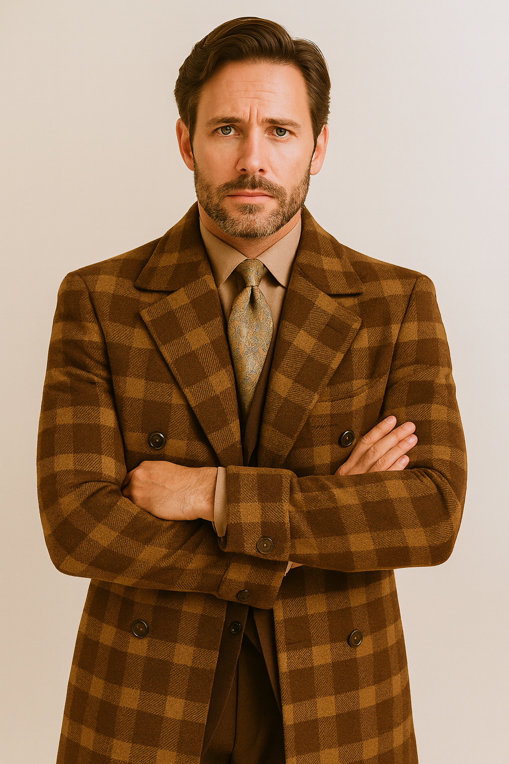 Veno Giovanni Men's 100% Wool Full Length Length Top Coat Double Breasted