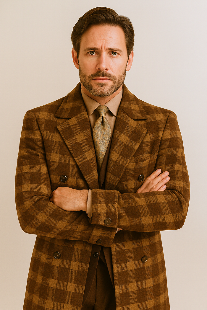 Veno Giovanni Men's 100% Wool Full Length Length Top Coat Double Breasted
