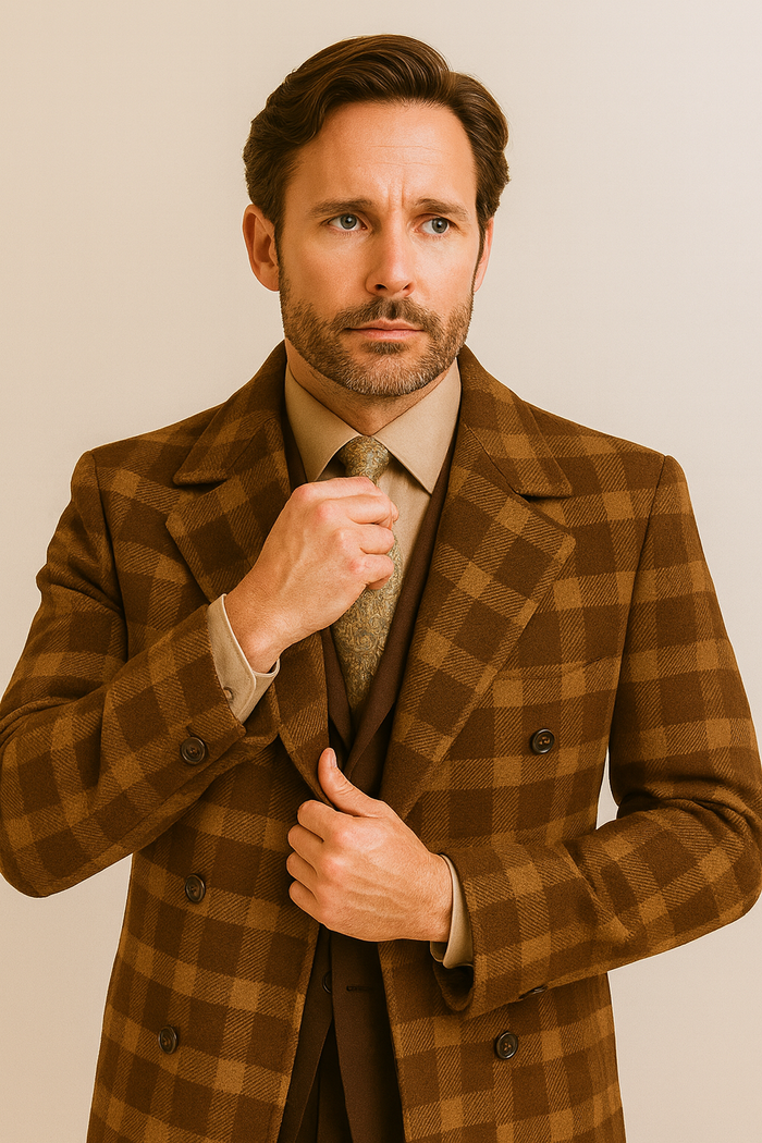 Veno Giovanni Men's 100% Wool Full Length Length Top Coat Double Breasted
