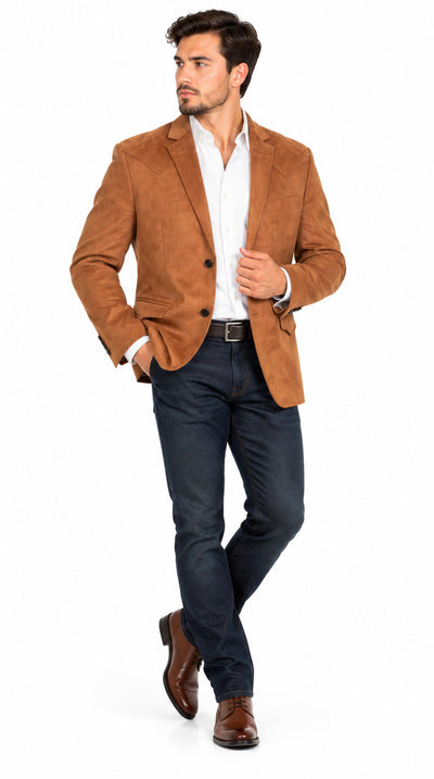 Mens SUEDE Cowboy Blazer Ultra Slim Fit LAM-510 in Color Camel