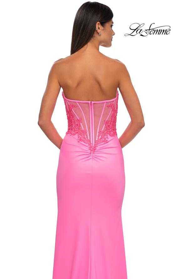 La Femme 32981 Strapless Lace Applique Neckline Prom Gown