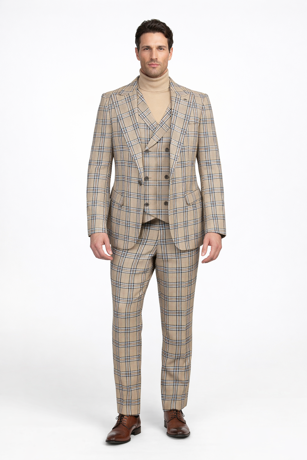 Burberry Pattern Tan Window Pane Suit by Rossiman