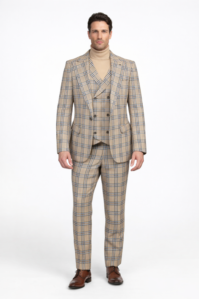 Burberry Pattern Tan Window Pane Suit by Rossiman