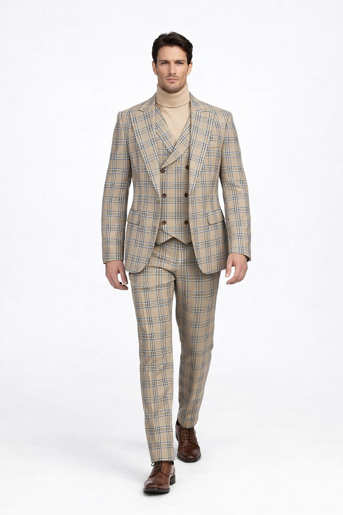Burberry Pattern Tan Window Pane Suit by Rossiman