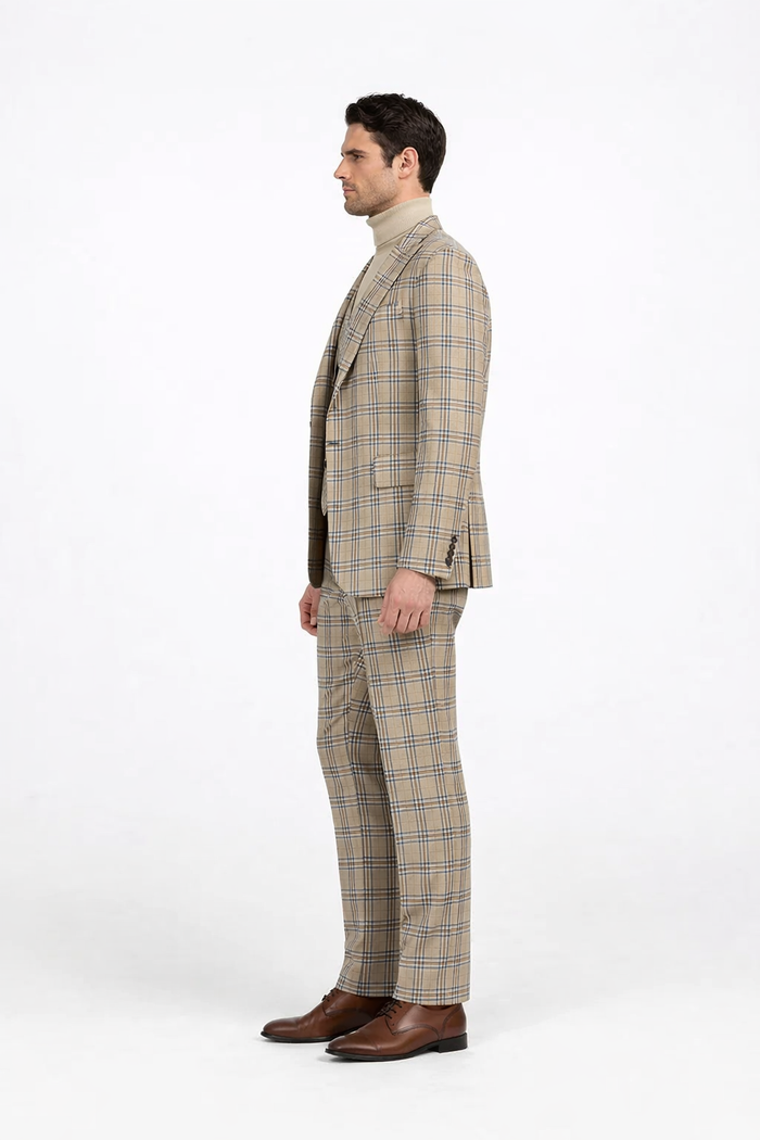 Burberry Pattern Tan Window Pane Suit by Rossiman