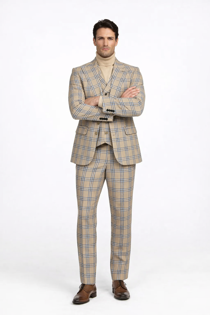 Burberry Pattern Tan Window Pane Suit by Rossiman